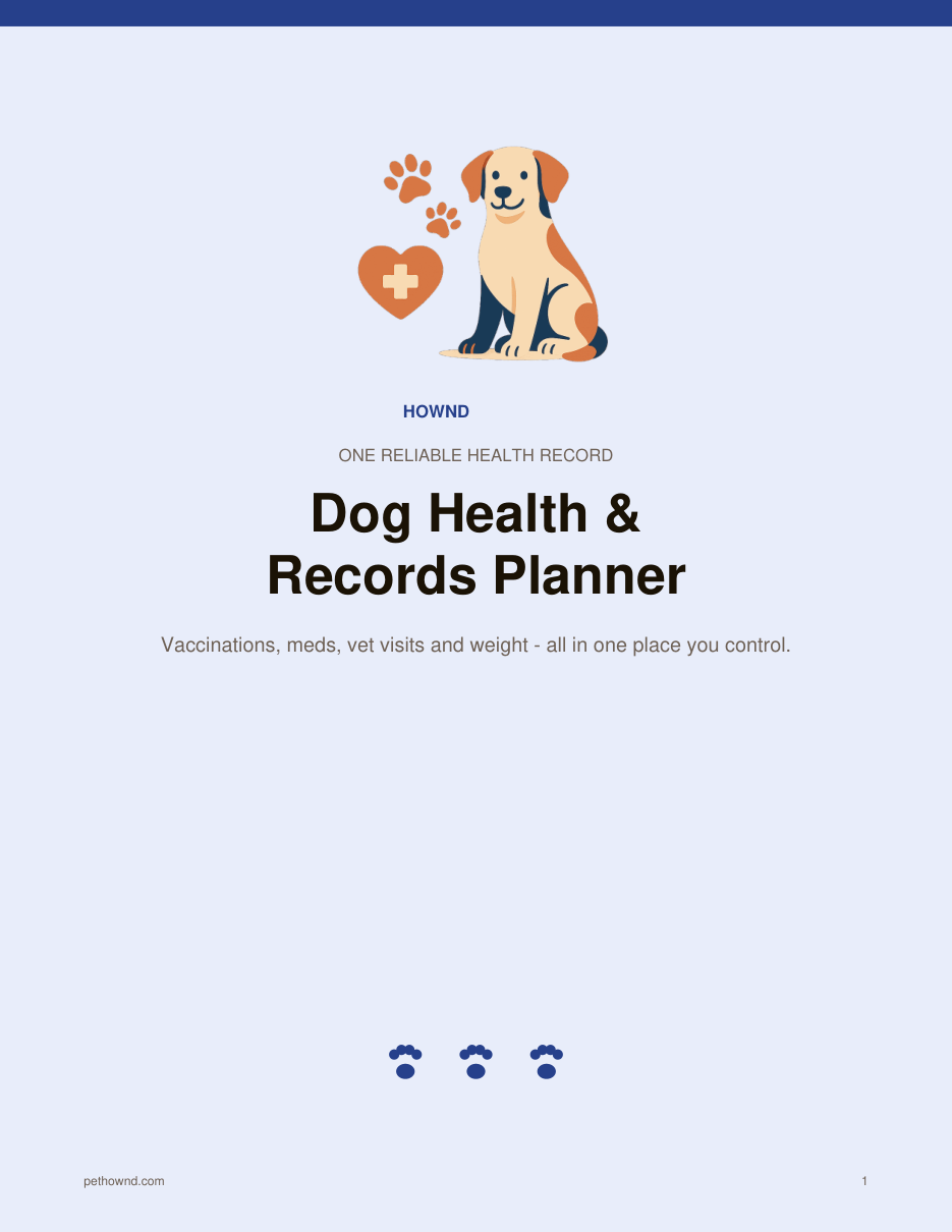 Dog Health & Records Planner — sample page 1