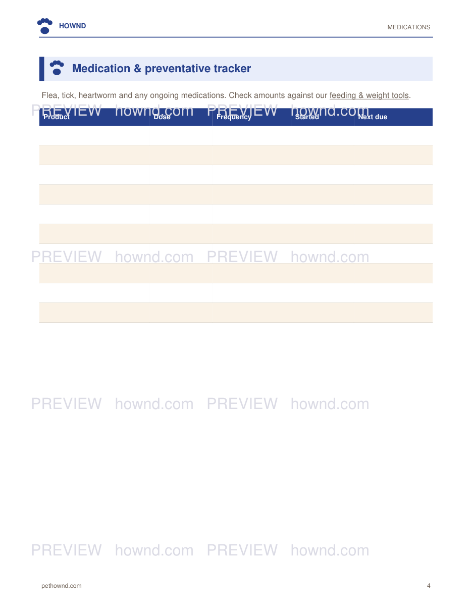 Dog Health & Records Planner — sample page 4